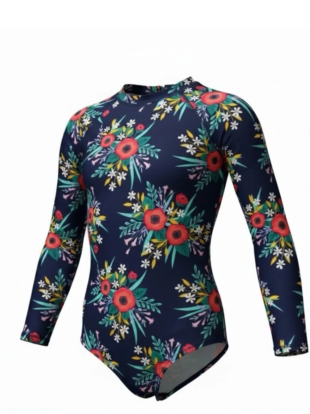 Cat & Jack Girls 4T Floral One Piece Rash Guard Swimsuit Long Sleeve Navy